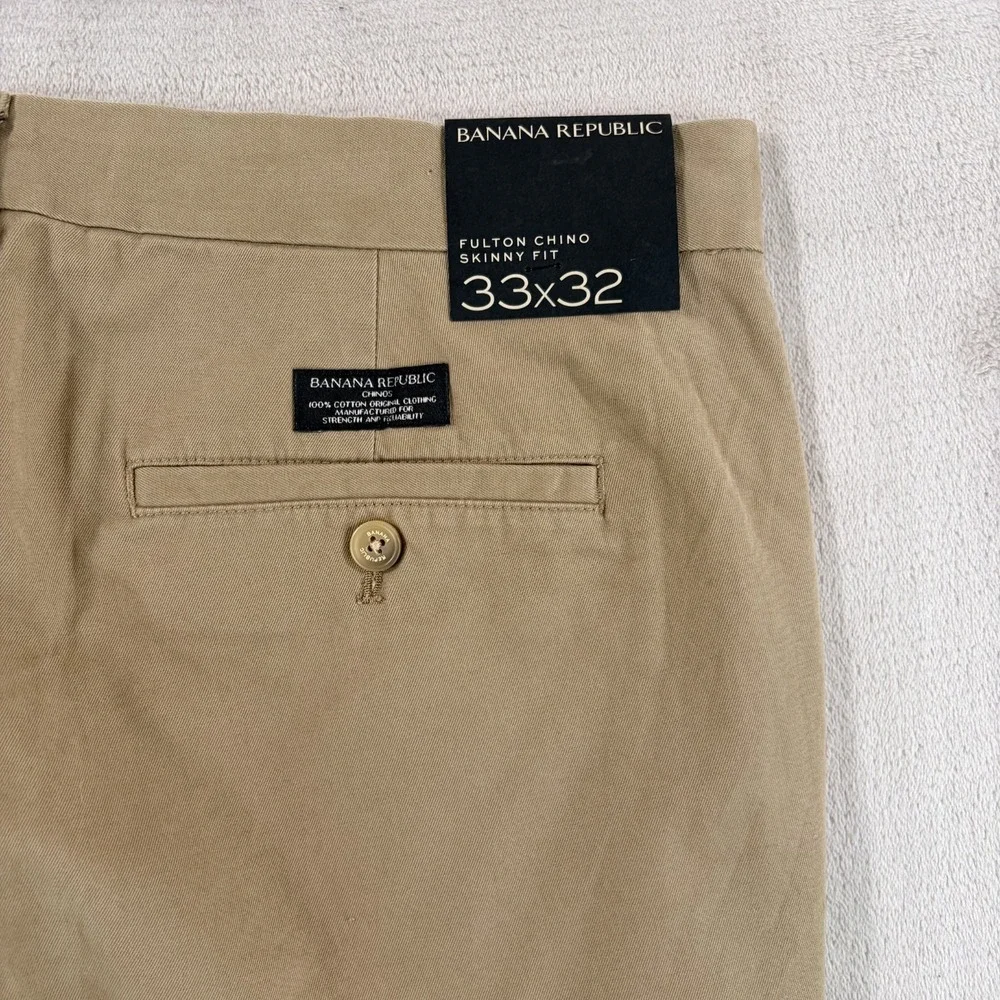 Banana Republic Fulton Chino Skinny Fit Pants in Beige Men Fits 34x31 Tag 33x32